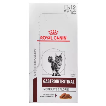 Mitrā kaķu barība Royal Canin Gastrointestinal Moderate Calorie 12 x 85 g paciņas, pieaugušiem kaķiem, gaļas garša, 82,2% mitruma