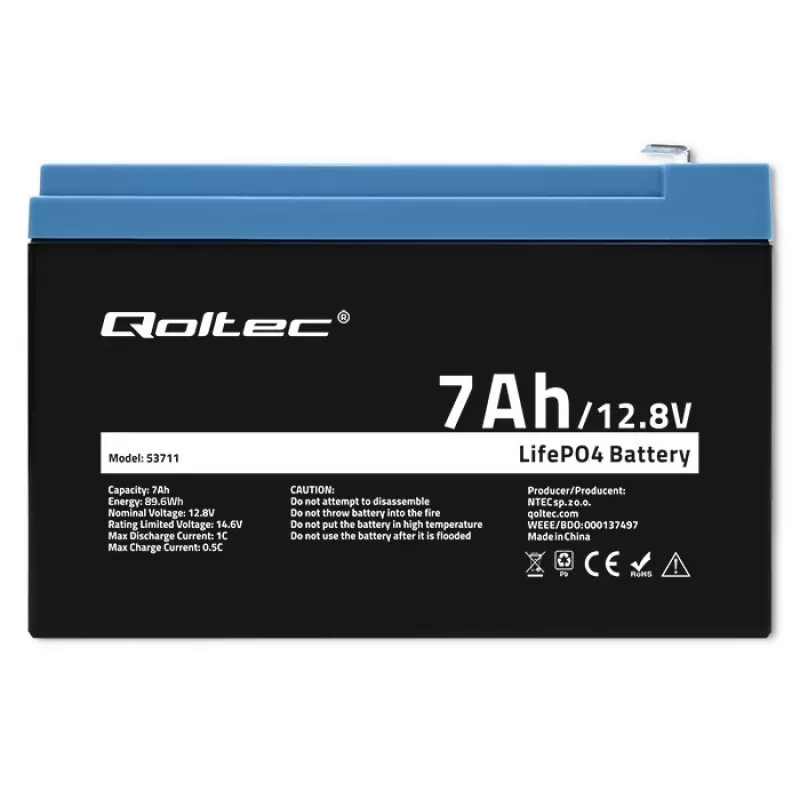 LiFePO4 akumulators 12.8V 7Ah, 89.6Wh, BMS
