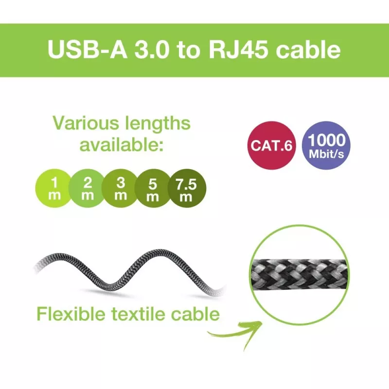 Techly ICOC U3A-RJ45-010 tīkla kabelis Melns, Sudrabs 1 m Cat6 F/UTP (FTP)