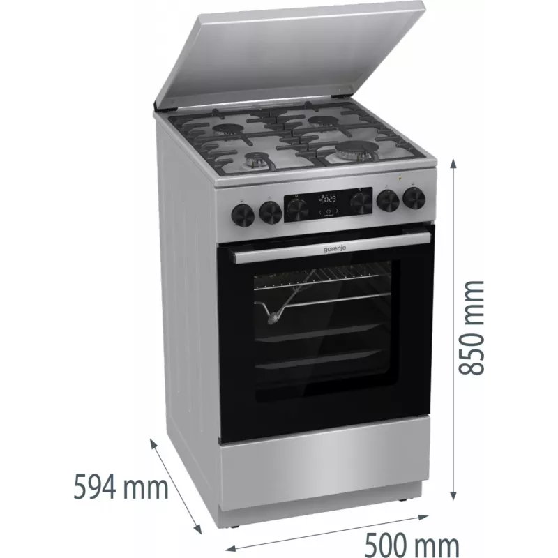 Gorenje GKS5C71XF brīvi stāvoša plīts ar cepeškrāsni Sudraba
