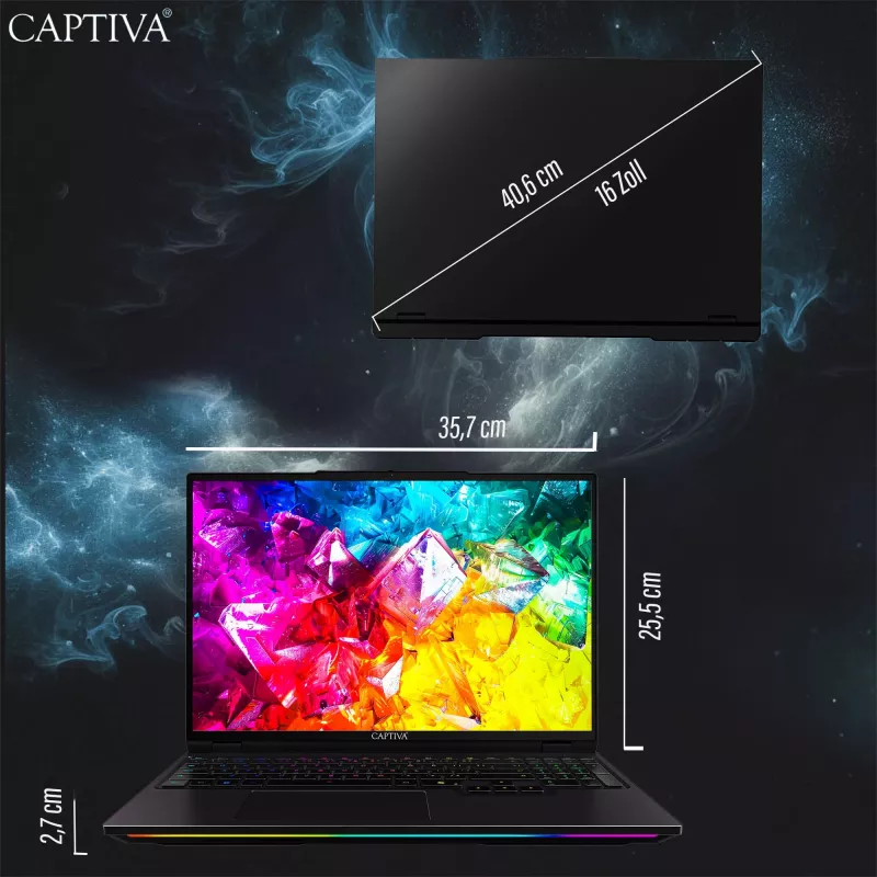 Captiva Ultimate Gaming R95-061GE spēļu portatīvais dators, AMD Ryzen 9 9955HX, 16 collu WQXGA, 64GB DDR5, 2TB SSD, NVIDIA GeForce RTX 5090, Windows 11