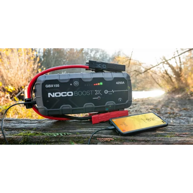 Transportlīdzekļa starteris NOCO GBX155, 4250 A izeja, 99 Wh Li‑Ion, 60 W uzlāde, IP65, iebūvēts 500 lm LED lukturis