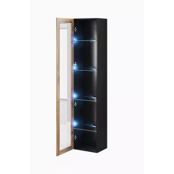 Vitrīna Cama Meble VIGO 180 pie sienas stiprināma stikla vitrīna 1800×400×300 mm melna/wotan ozols