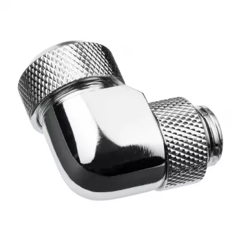 Alphacool Eiszapfen 13 mm cietās caurules ieskrūvējamais savienotājs 90° grozāms G1/4 — leņķa kompresijas savienotājs šķidruma dzesēšanas sistēmai — hroms
