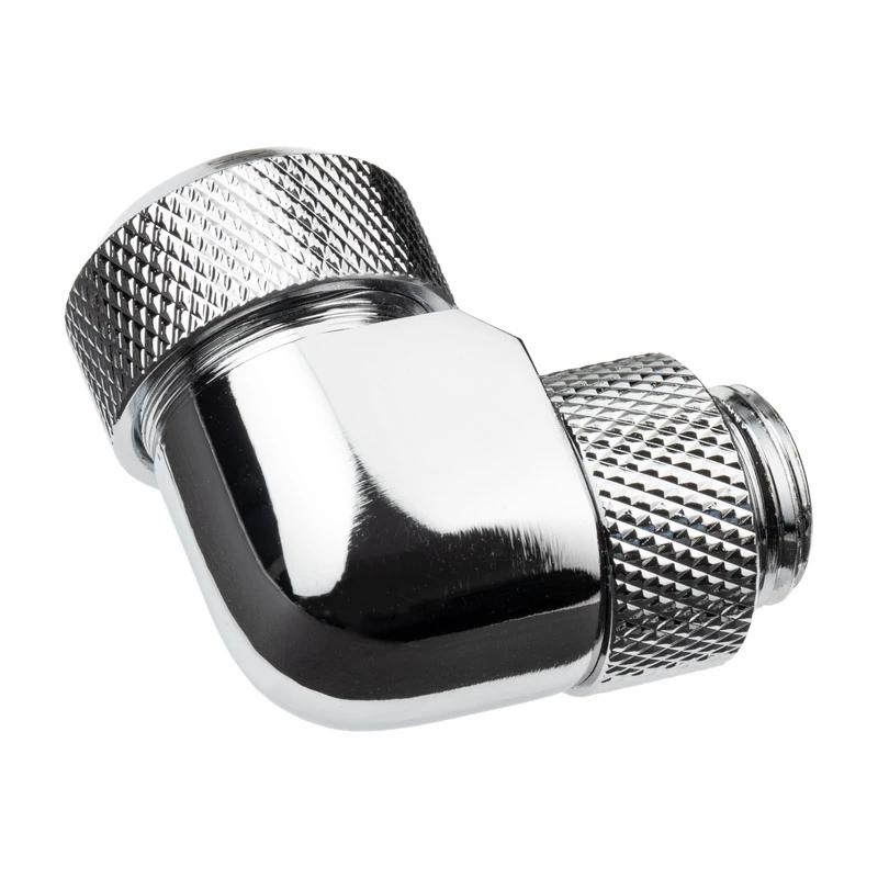 Alphacool Eiszapfen 13 mm cietās caurules ieskrūvējamais savienotājs 90° grozāms G1/4 — leņķa kompresijas savienotājs šķidruma dzesēšanas sistēmai — hroms