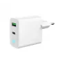 Tīkla barošanas bloks 220V GEMBIRD, universāls, 1 x USB Type-C PD 20W, 1 x USB-A 3.0 QC 18W, LED indikators, balts