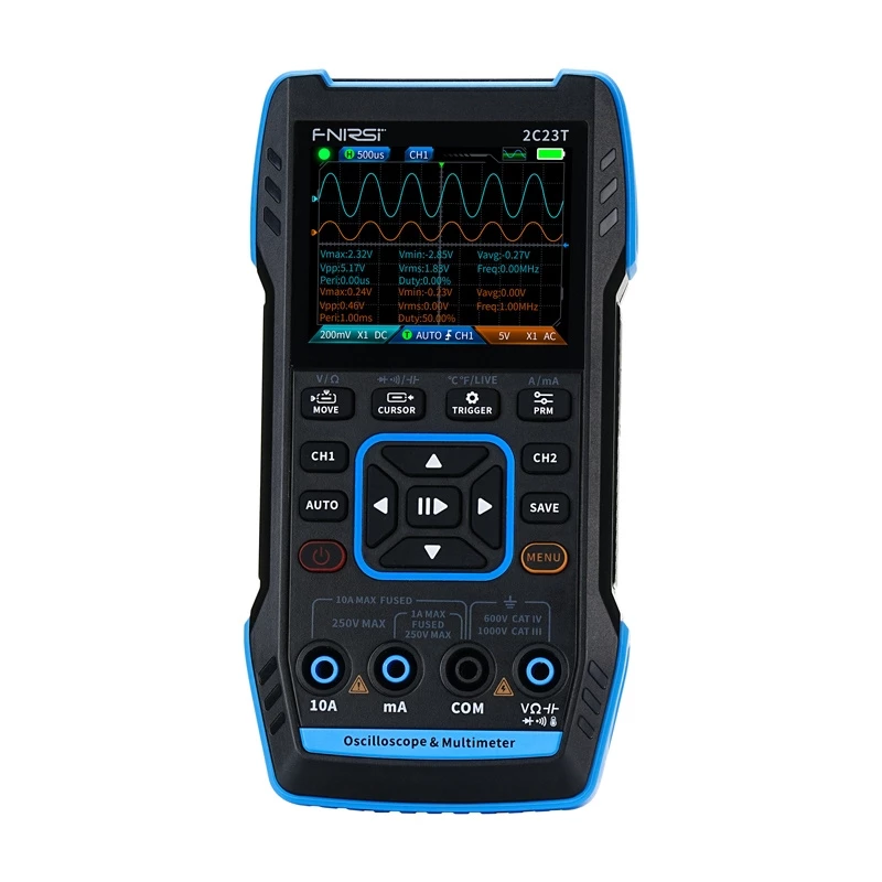 Pārnēsājams 3-in-1 osciloskops FNIRSI 2C23T multimetrs signālu ģenerators