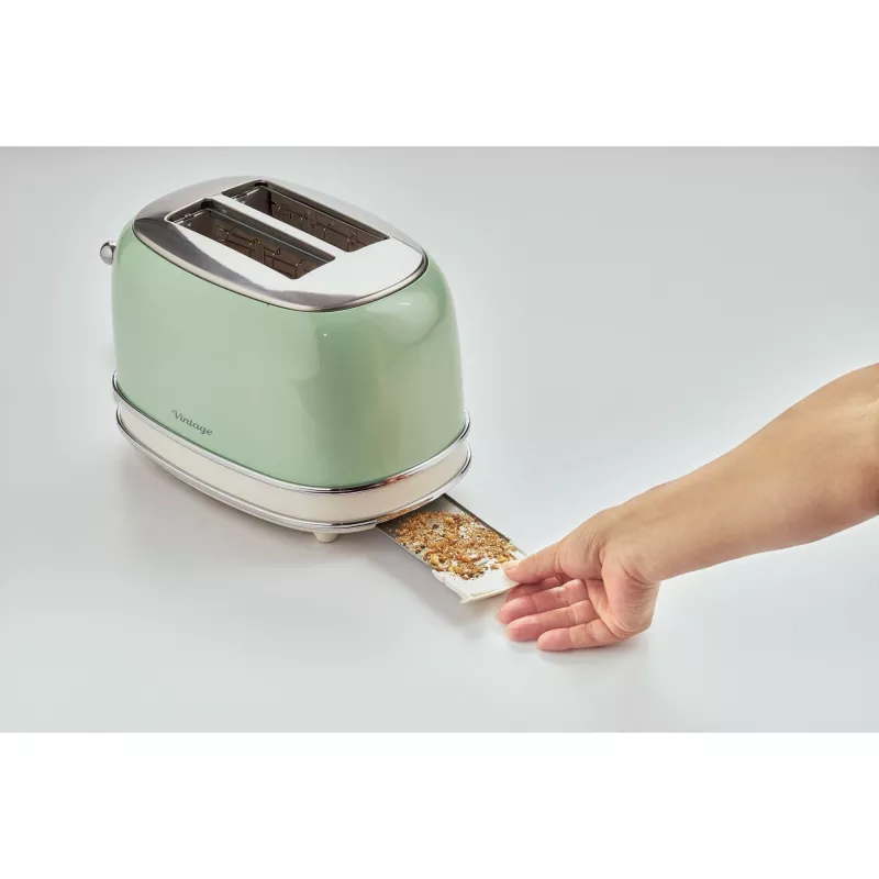 Ariete 155 Design 2 Slice Toaster ar sviestmaižu turētājiem, 6 grauzdēšanas līmeņi, 810 W, nerūsējošā tērauda korpuss, noņemama drupatu paplāte, pasteļzaļš