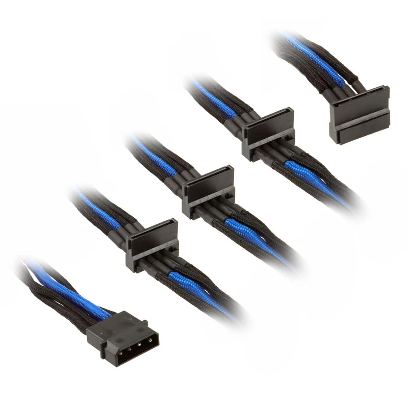 SilverStone 4-pol. Molex uz 4x SATA kabelis, 300 mm - melns/zils