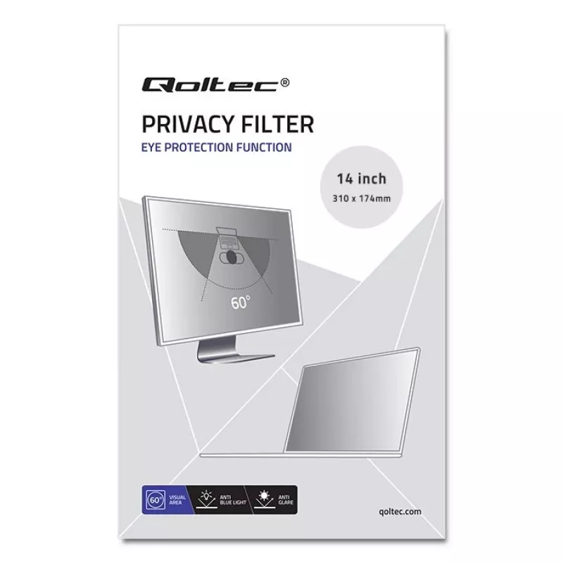 Qoltec Privātuma filtrs GDPR 14 collas 16:9 (12.20, 16:9), Aizsargplēve klēpjdatoram
