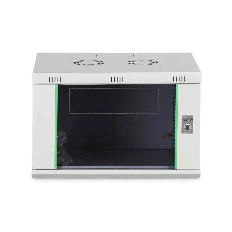 Pie sienas stiprināms 19 collu statīva skapis DIGITUS Dynamic‑N DN-37100, 7U, 600x450 mm (PxG), IP20, gaiši pelēks, neizjaukts