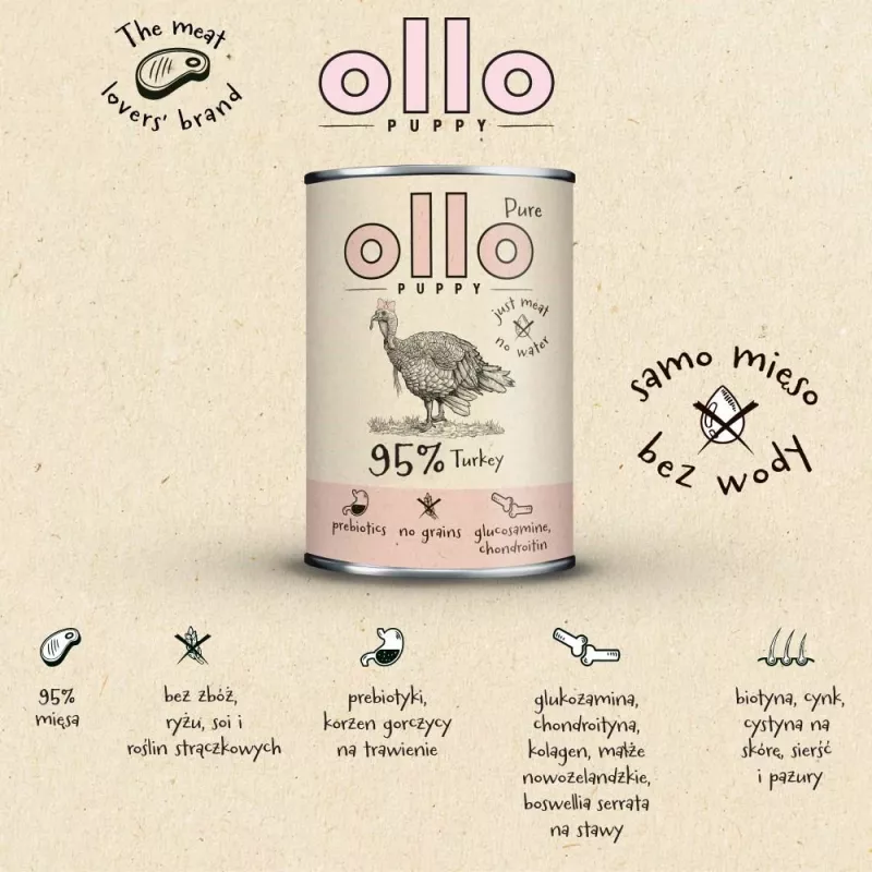 OLLO Puppy Pure Turkey - mitrā suņu barība - 400 g