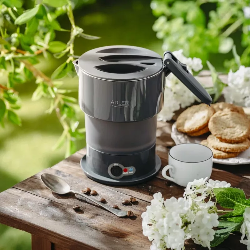 Electric kettle Adler AD 1377G, 0.6 L capacity, 600 W, pelēka, plastic/silicone/stainless steel