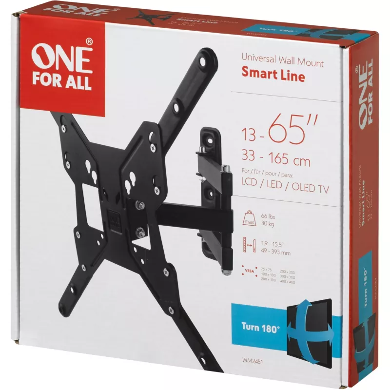 Universal Electronics One For All Smart WM 2451 - kronšteins - plakanajam ekrānam - ekrāna izmērs: 33-140 cm (13-55) - sienas stiprinājums (WM2451)