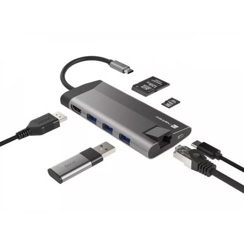 NATEC Fowler Plus USB Type-C Melns pelēka MicroSD SD Hub