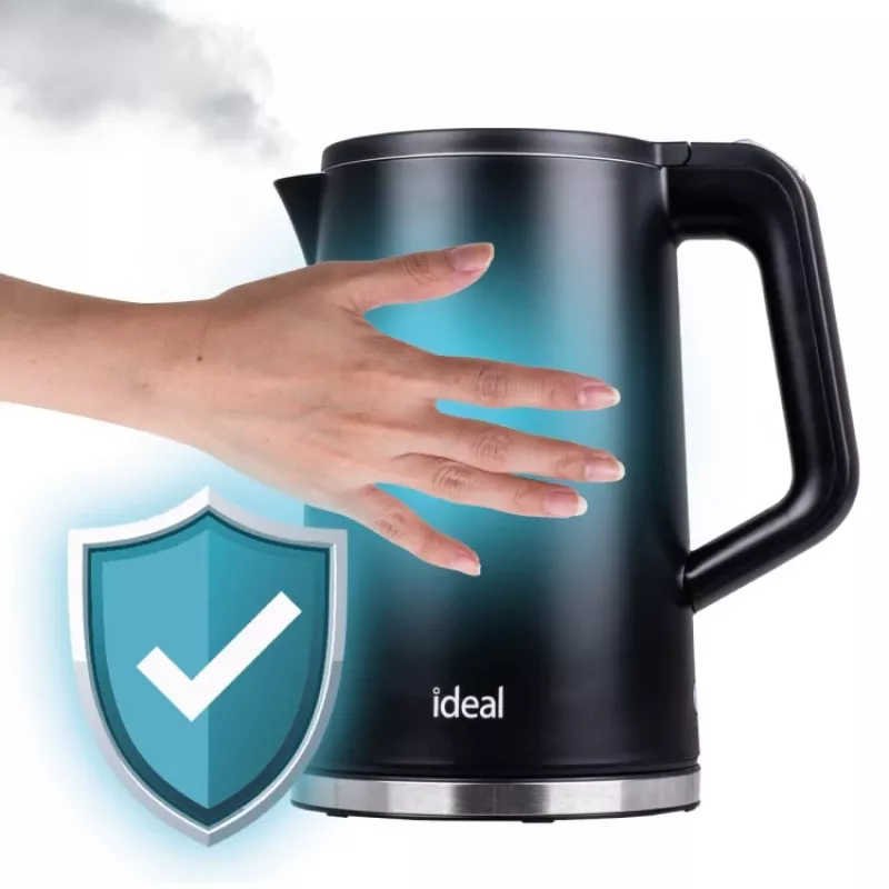 IDEAL tējkanna 1,7 l, tērauda korpuss, jauda 1500 W, melna