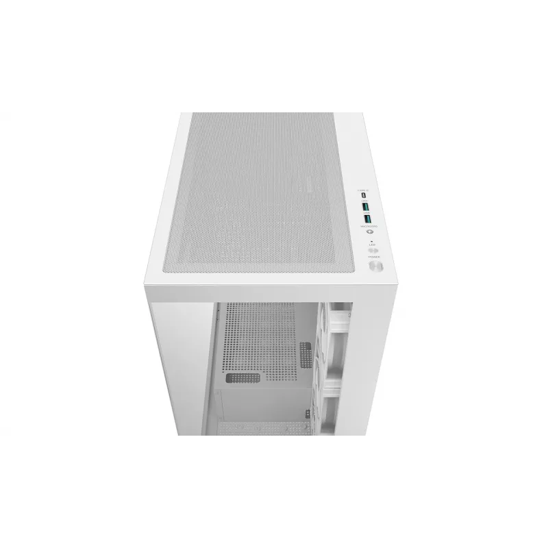 PC Case DeepCool CG580 4F V2 Midi Tower balta — ATX, rūdīts stikls, 3x120mm sānu ventilatori, 360mm sānu radiatora atbalsts