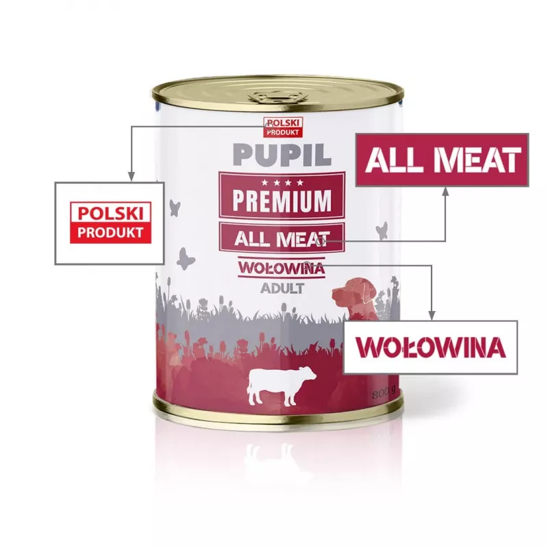 PUPIL Premium All Meat Beef - mitrā suņu barība - 800g