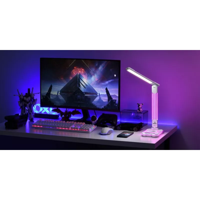 Galda lampa Hawk HW-LAMP04 Balta LED regulējama, balta apdare, regulējams galva un roka