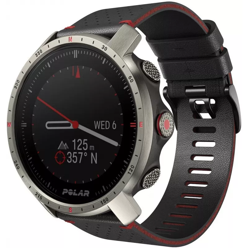 Polar Grit X Pro - Titanium - Sporta pulkstenis ar siksnu - perforēta āda - pelēks - Siksnas izmērs: M/L - Displejs 3cm (1,2) - Bluetooth - 41 g (90085777)