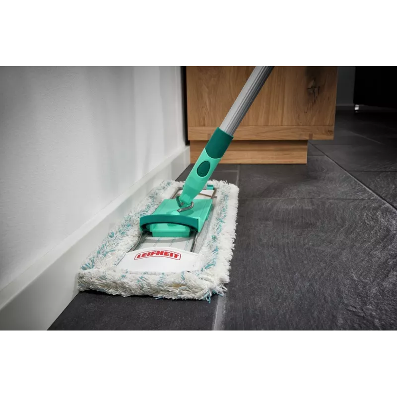 Plakanais mops Leifheit Profi XL cotton plus — 420 mm platums, 360° rotējoša galva, kokvilna/šķiedra, alumīnija rokturis