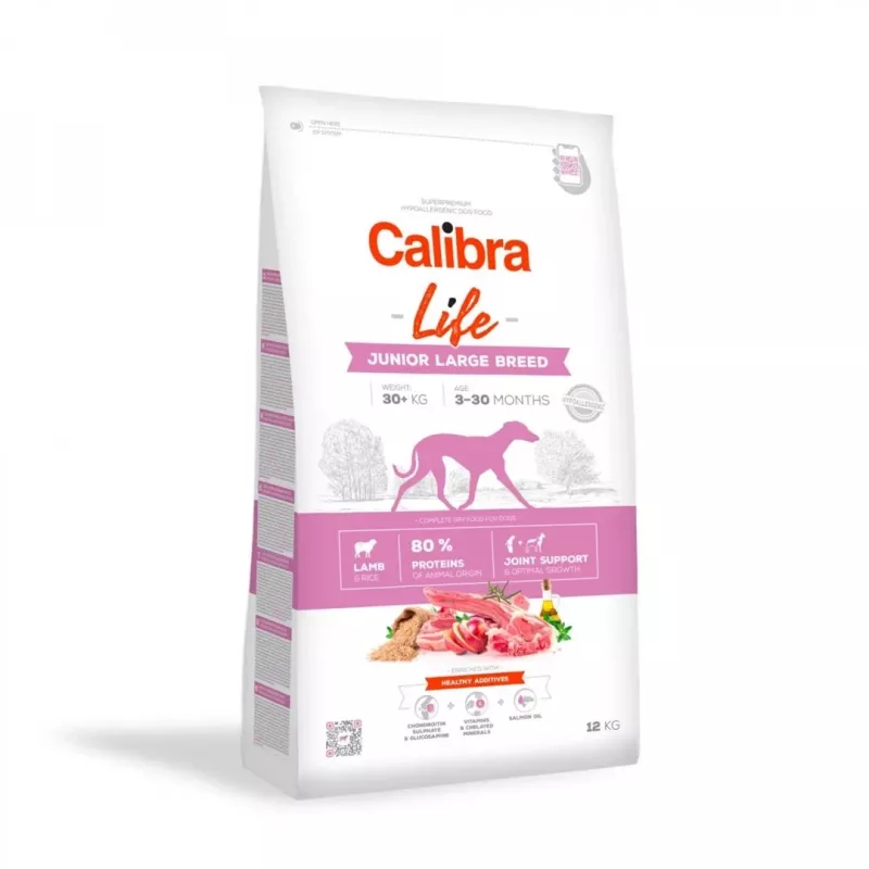 Sausā suņu barība Calibra Life Junior Large Breed Lamb 12 kg — sausās granulas lielo šķirņu kucēniem, 28% olbaltumvielu, 15% tauku