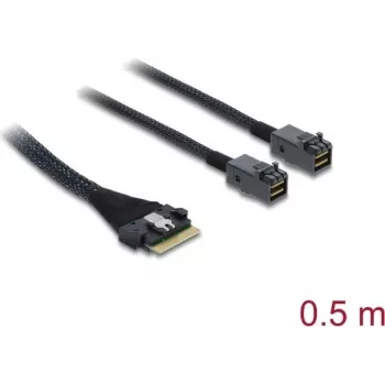 DELOCK PCIe 4.0 plānā SAS kabeļa SFF-8654 8i uz 2× Mini SAS HD SFF-8643, 0,5 m