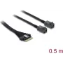 DELOCK PCIe 4.0 plānā SAS kabeļa SFF-8654 8i uz 2× Mini SAS HD SFF-8643, 0,5 m