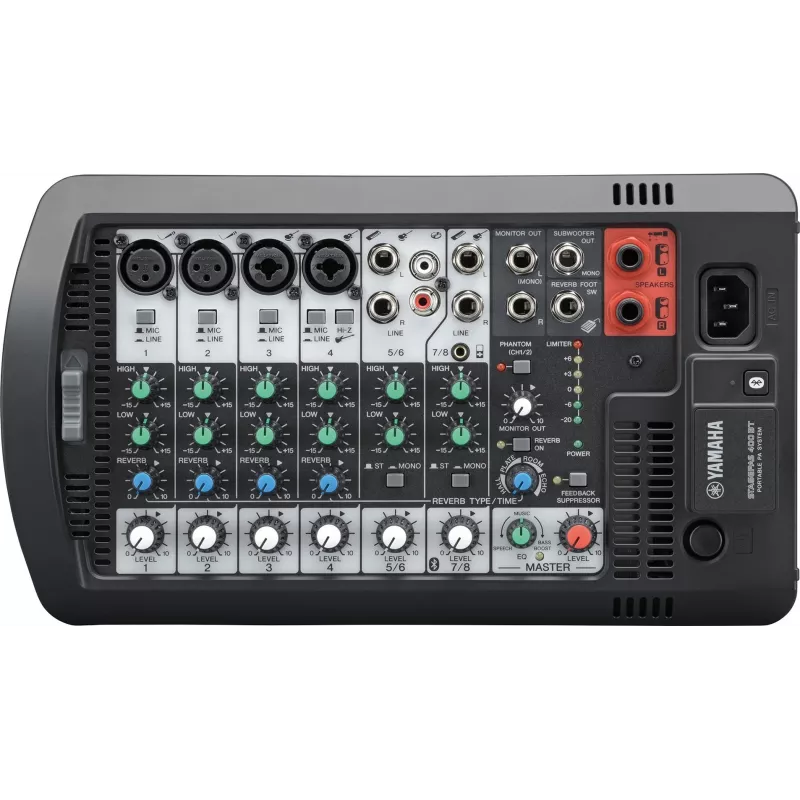 Brīvi stāvoša PA sistēma YAMAHA Stagepas 400BT — 400 W, 2 joslu, 10 kanālu mikseris, Bluetooth 4.1, melna