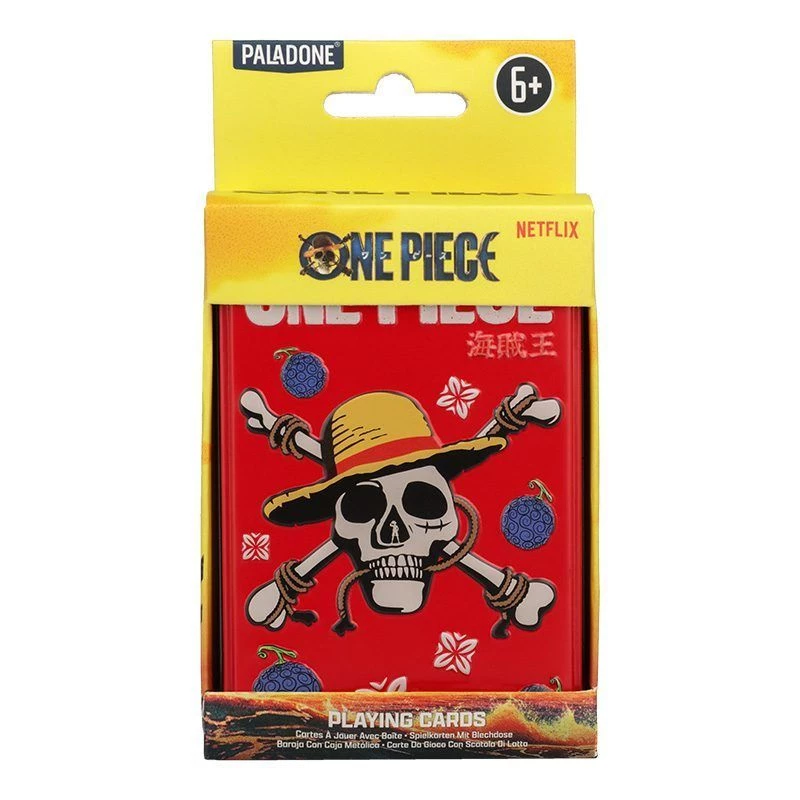 Spēļu kārtis Paladone One Piece metāla kārbiņā – standarta klāja izmērs