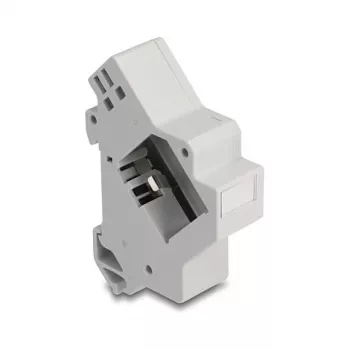Iespiežams Keystone turētājs DIN sliedei DELOCK 67043 — plastmasas, iezemēts, 60×88,2×21,5 mm, pelēks