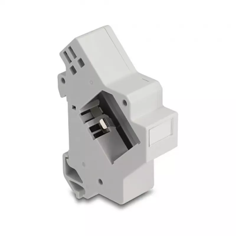 Iespiežams Keystone turētājs DIN sliedei DELOCK 67043 — plastmasas, iezemēts, 60×88,2×21,5 mm, pelēks
