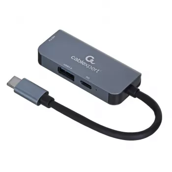 Gembird A-CM-COMBO3-02 USB-C 3 vienā daudzportu adapteris, USB 3.2 Gen 1 centrmezgls, HDMI 4K, USB-C PD 87 W, sudraba