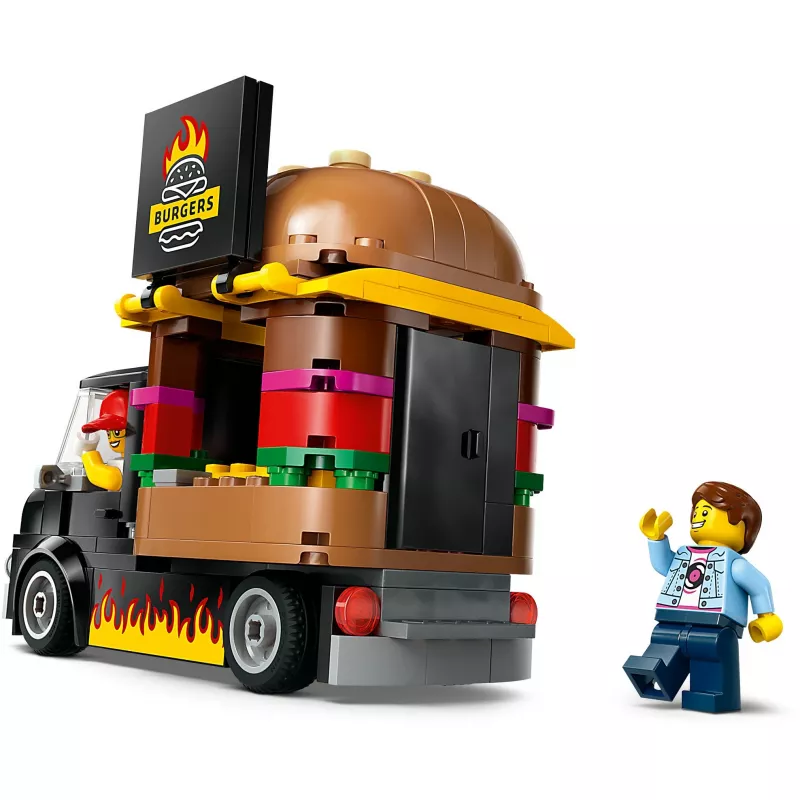 LEGO City Burger Van Pārtikas Kravas Auto Rotaļlieta 5+ Gadiem Zēniem un Meitenēm Transportlīdzekļa Būvēšanas Rotaļlietas Virtuves Komplekts ar Pārdevēja Minifigūru un Piederumiem