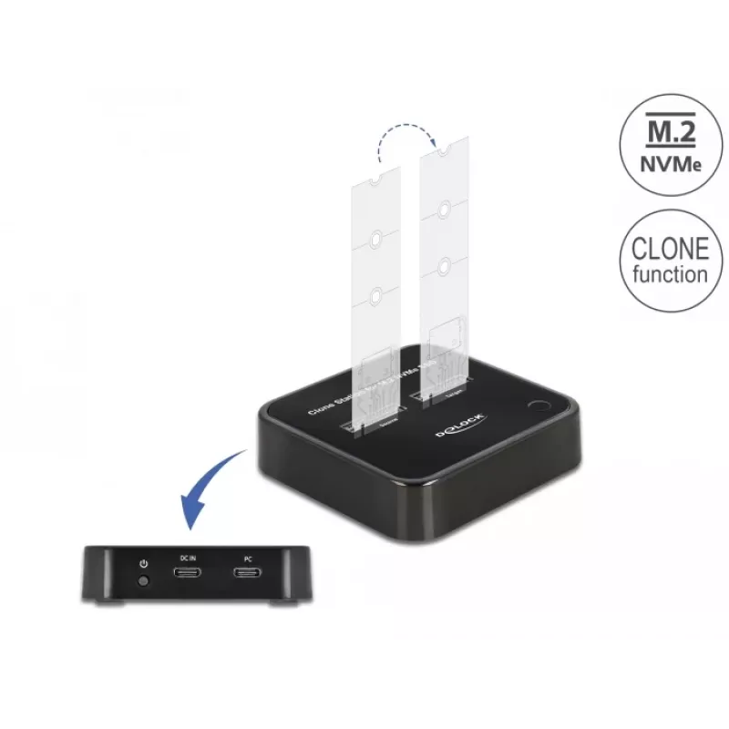 DeLOCK M.2 dokstacija 2 x M.2 NVMe PCIe SSD ar klonēšanas funkciju