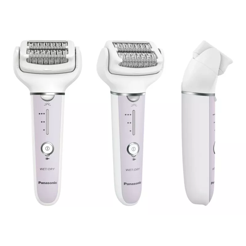 Epilators Panasonic ES-EY30A — 60 pincetes, 3 ātrumi, mitrai un sausai lietošanai, darbināms ar baterijām, balts/violets