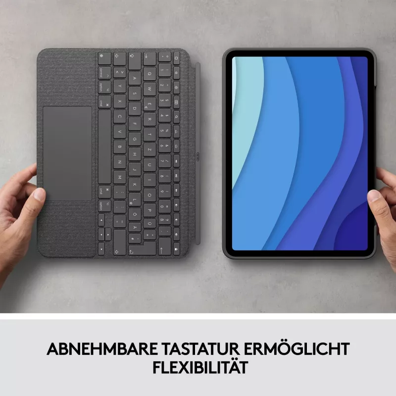 Korpuss ar tastatūru Combo Touch US iPad Pro 11 1.,2.,3. paaudze pelēks