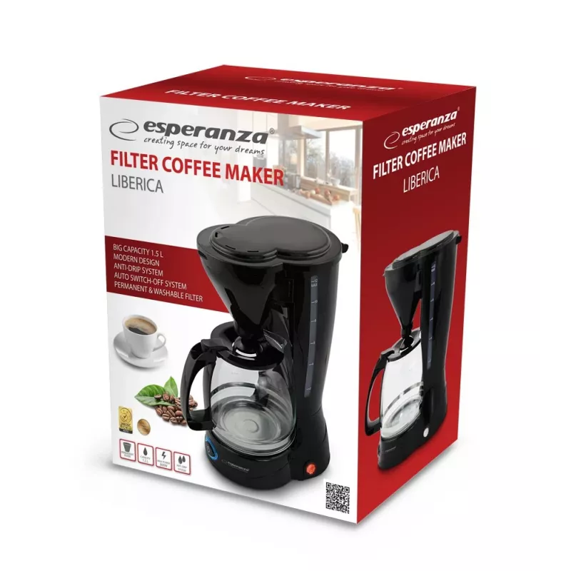 Pilējošais kafijas automāts ESPERANZA EKC009, 1,5 L ūdens tvertne, 800 W, uzstādāms uz galda, melns