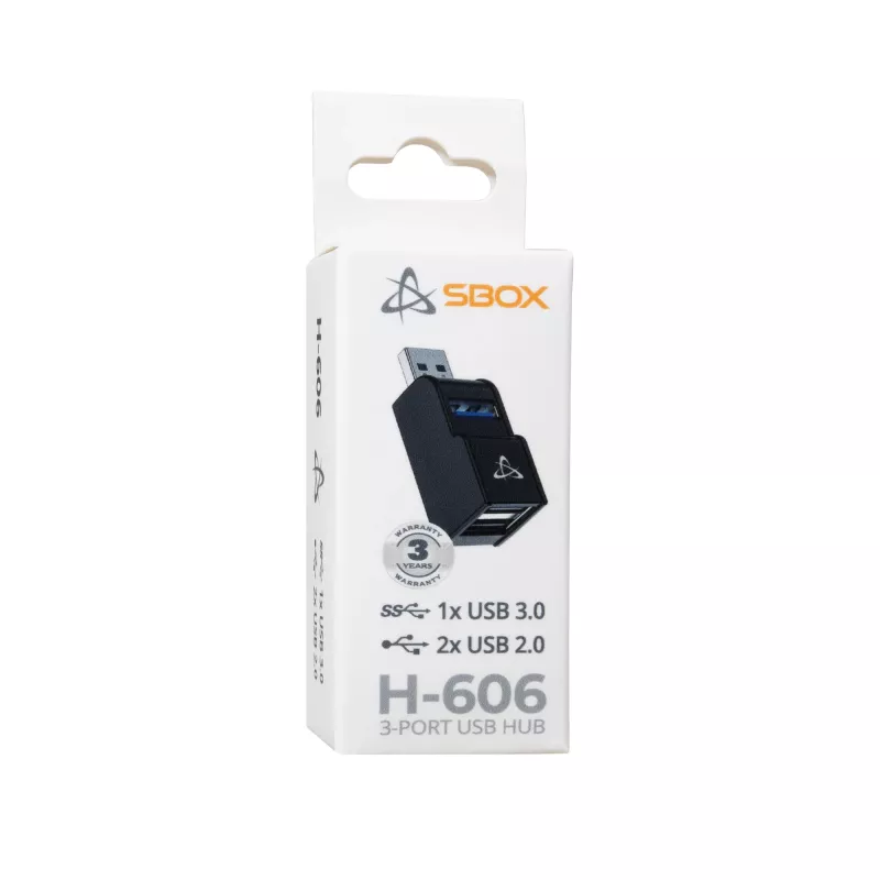 USB centrmezgls SBOX H-606 — 3 portu USB-A (1x USB 3.0, 2x USB 2.0)