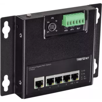 TRENDnet TI-PG50F - Rūpniecisks - Slēdzis - nepārvaldāms - 5 x 10/100/1000 (PoE+) - DIN sliedes stiprinājums, pie sienas stiprināms - PoE+ (120 W)