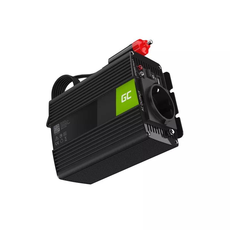GREEN CELL Auto jaudas pārveidotājs 12V uz 230V 150W/300W Tīrs sinusa vilnis