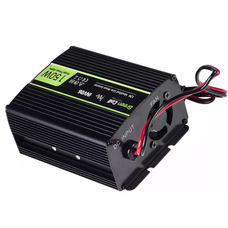 Invertera strāvas adapteris zaļa Cell INV06 12 V līdz 230 V 150 W 50 Hz C tipa spraudnis, 85% efektivitāte, melns