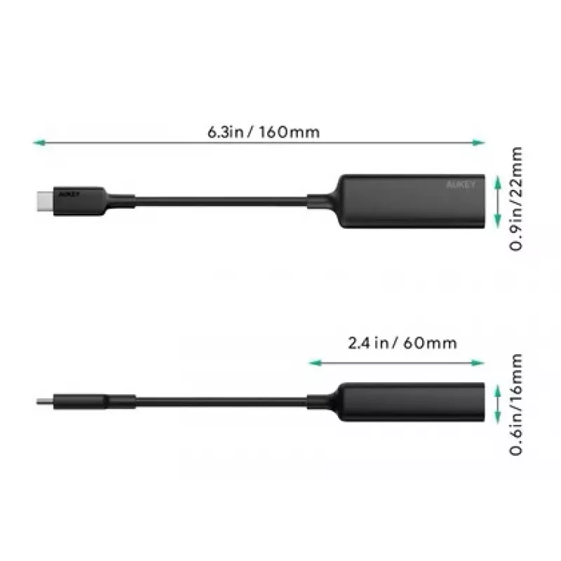 Ethernet adapteris Aukey CB-A30 USB‑C uz Gigabit RJ45 10/100/1000 Mbps, USB 3.0, alumīnija, LED indikatori