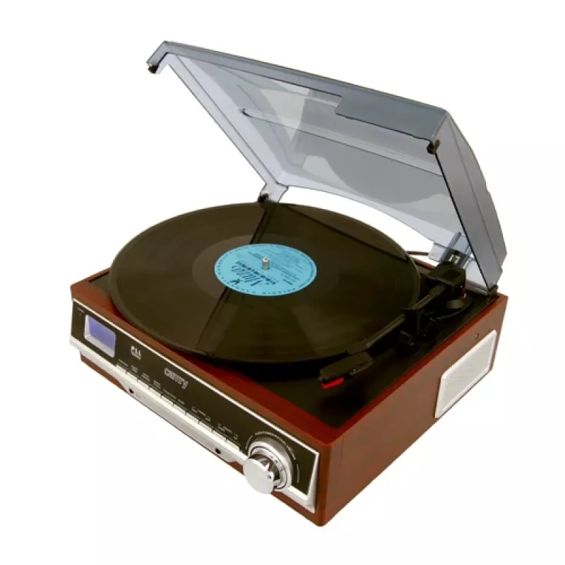 Audio atskaņotājs Camry CR 1168 — melns ar koka apdari, 33/45 RPM, iebūvēti skaļruņi, RCA izeja