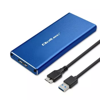 SSD korpuss QOLTEC 51832 — ārējais M.2 SATA, USB 3.0, līdz 2TB, zils, atbalsta 30 mm diskus, 4 sloti