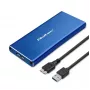 SSD korpuss QOLTEC 51832 — ārējais M.2 SATA, USB 3.0, līdz 2TB, zils, atbalsta 30 mm diskus, 4 sloti