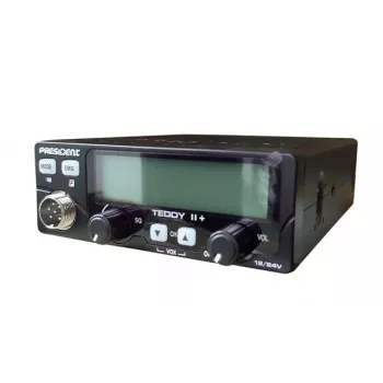 CB radio President Teddy II+ — 40 kanāli, 4W TX, 12/24V, trokšņu bloķētājs, 125×125×45 mm