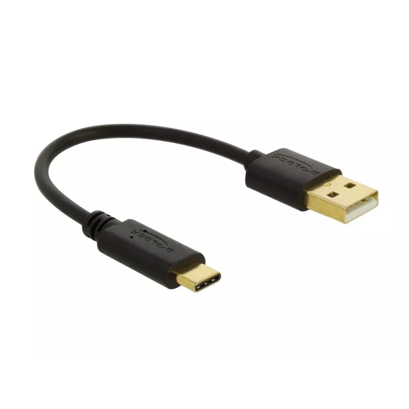DeLOCK USB uzlādes kabelis Type-A uz USB Type-C 15 cm melns