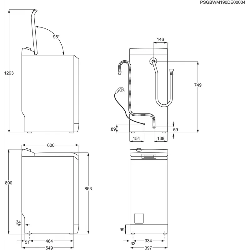 Augšējās ielādes veļas mazgājamā mašīna Electrolux EW2TN5261FP, 6 kg, 1200 apgr./min, 42 l trumulis, balta