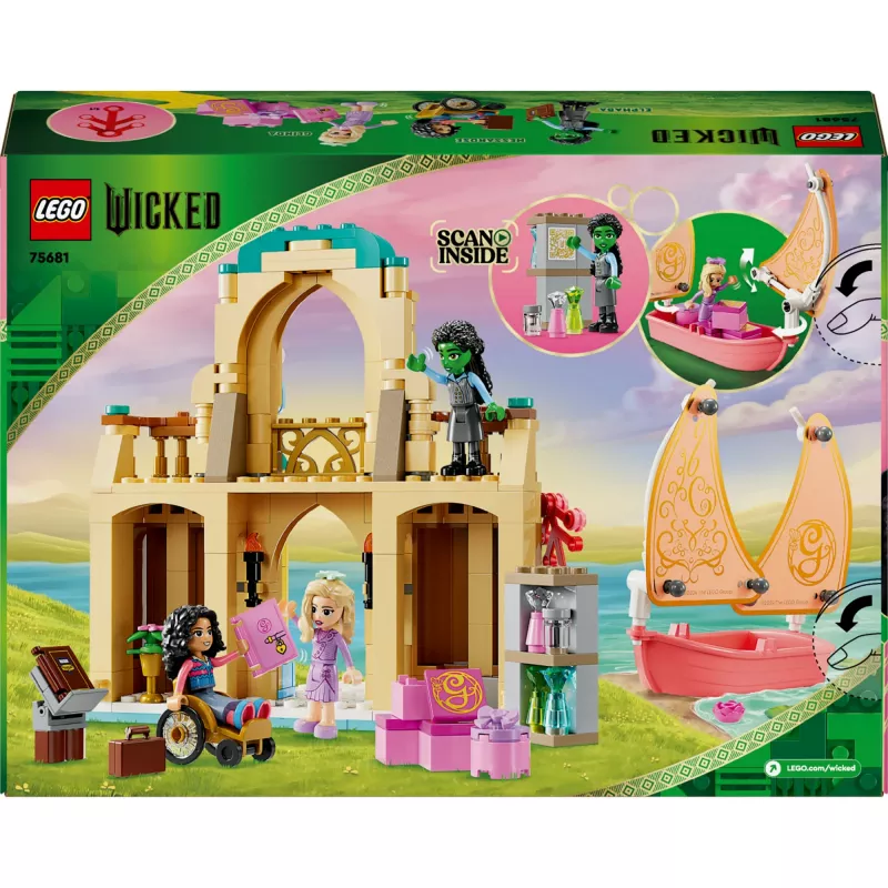 Konstrukciju rotaļlieta LEGO komplekts 75681 ar Wicked, Glinda, Elphaba, Nessarose un Shiz University minifigūrām